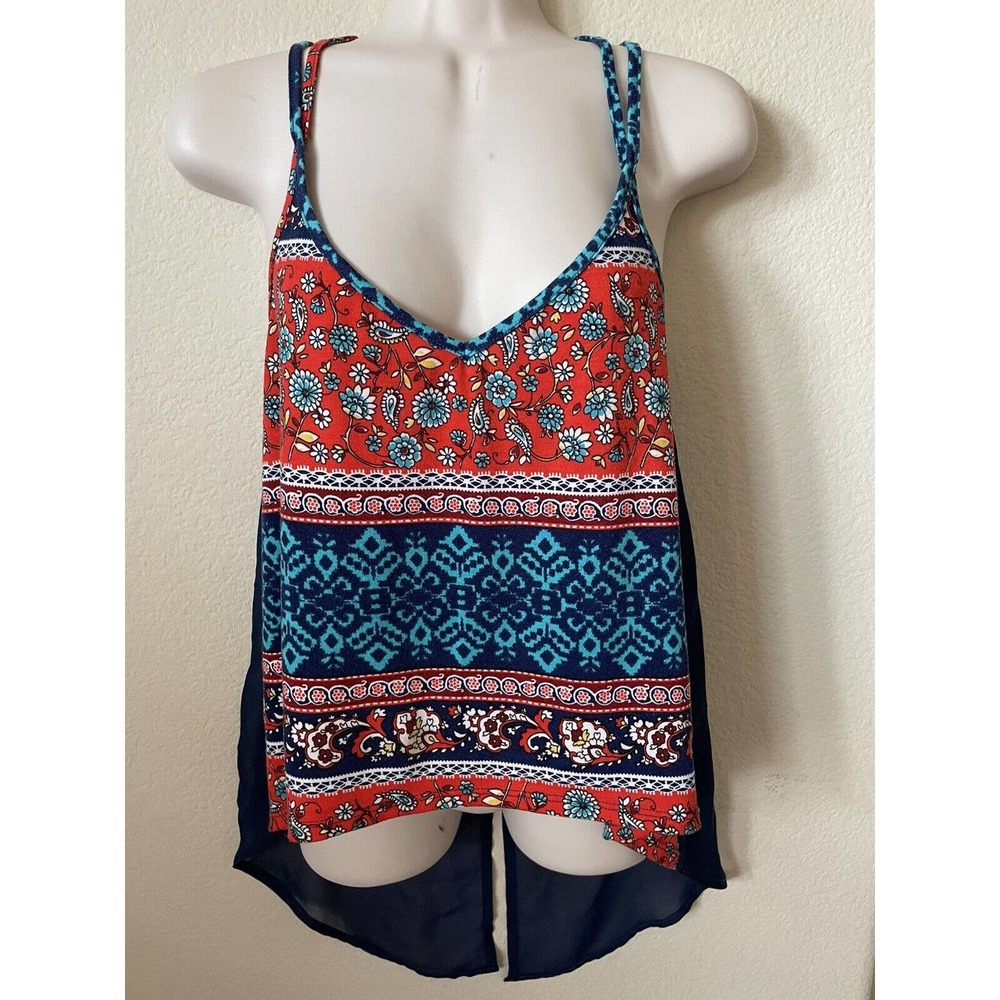 Charlotte Russe Blue Paisley Floral Strappy Hi Lo Sleeveless Women's Top Size S